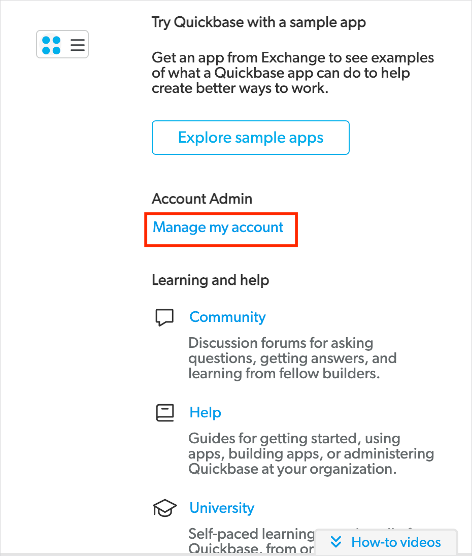 highlighting_Manage_my_account_on_the_Quickbase_home_page.png
