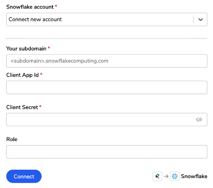 Screenshot of a Snowflake account connecting with a role