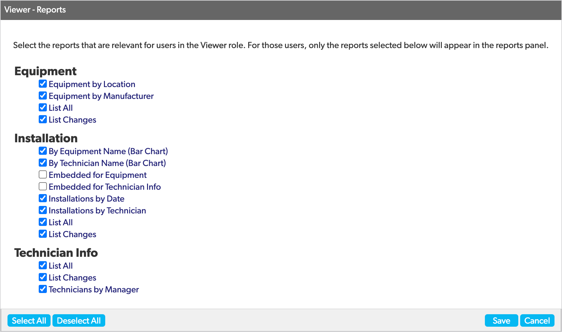 Select or deselect reports that should appear for each role.png