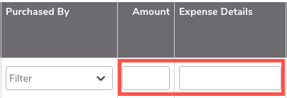 Highlighted report filter fields on a table report.