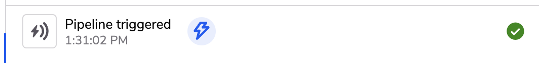 Screenshot of an entry in a pipeline's activity log with the quick start icon