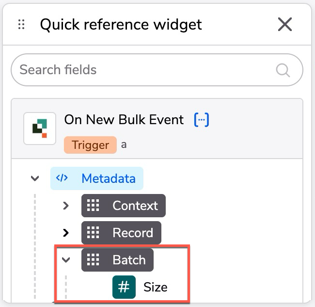 Batch metadata in the Quick reference widget