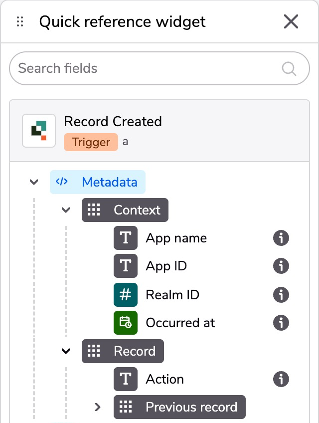 Quick reference widget