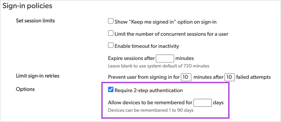 Sign-in options, Authentication
