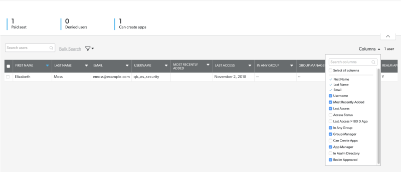 selecting columns on Users page of Admin Console
