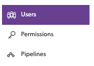 Snapshot of the Admin Console navigation showing the Users, Permissions, and Pipelines page. Users is highlighted.